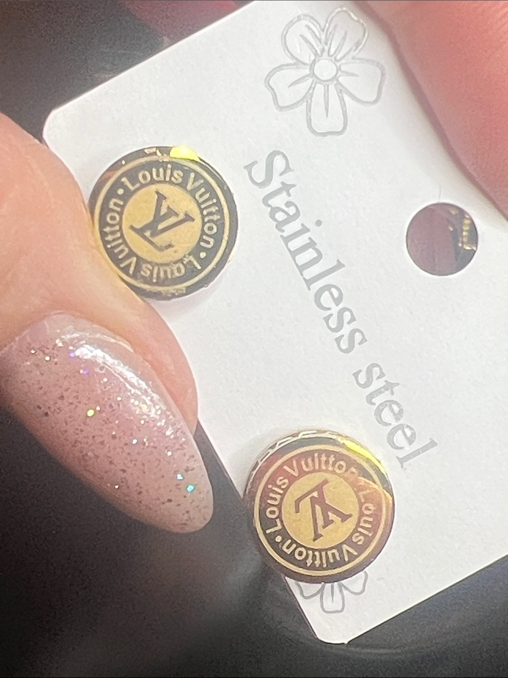 Gold Logo Circle Stud Earrings - Gold